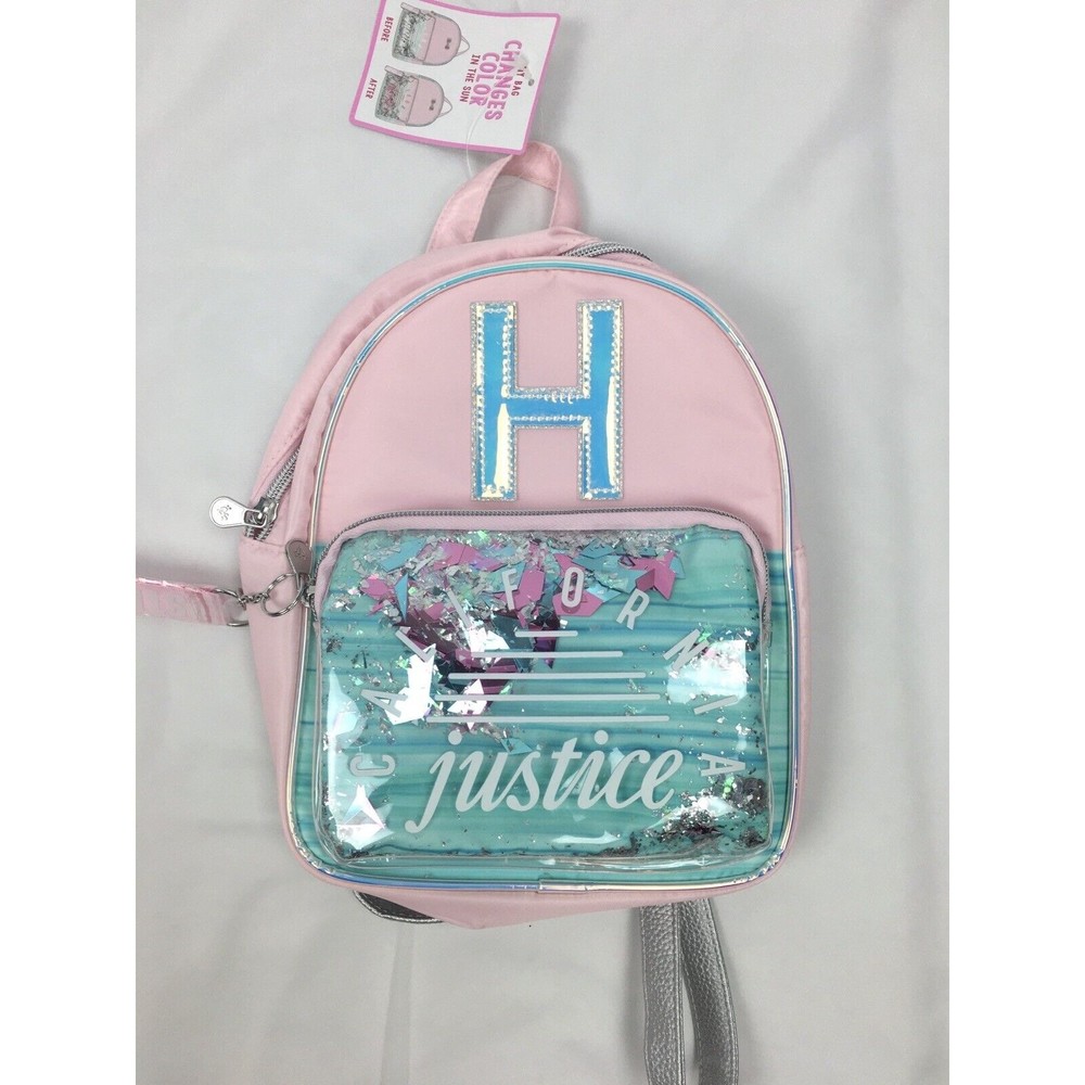 New California Justice Pink Initial “H”Mini Backpack Purse Color Changes